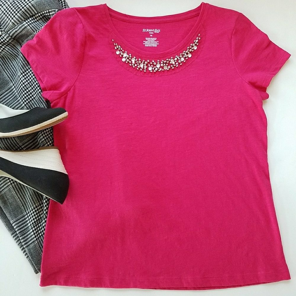 St. John's Bay Rhinestone Embellished Hot Pink Top